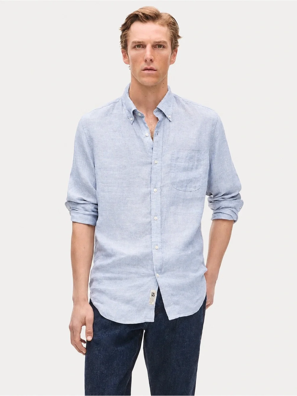 J.Crew Baird McNutt Irish Linen Shirt Mens L Slim Light Blue Button Down